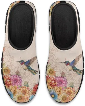 Hummingbirds Print Soft Loafers for Women Casual Trekking Mesh Shoes Non-Slip Walking Flat Shoes for All Seasons