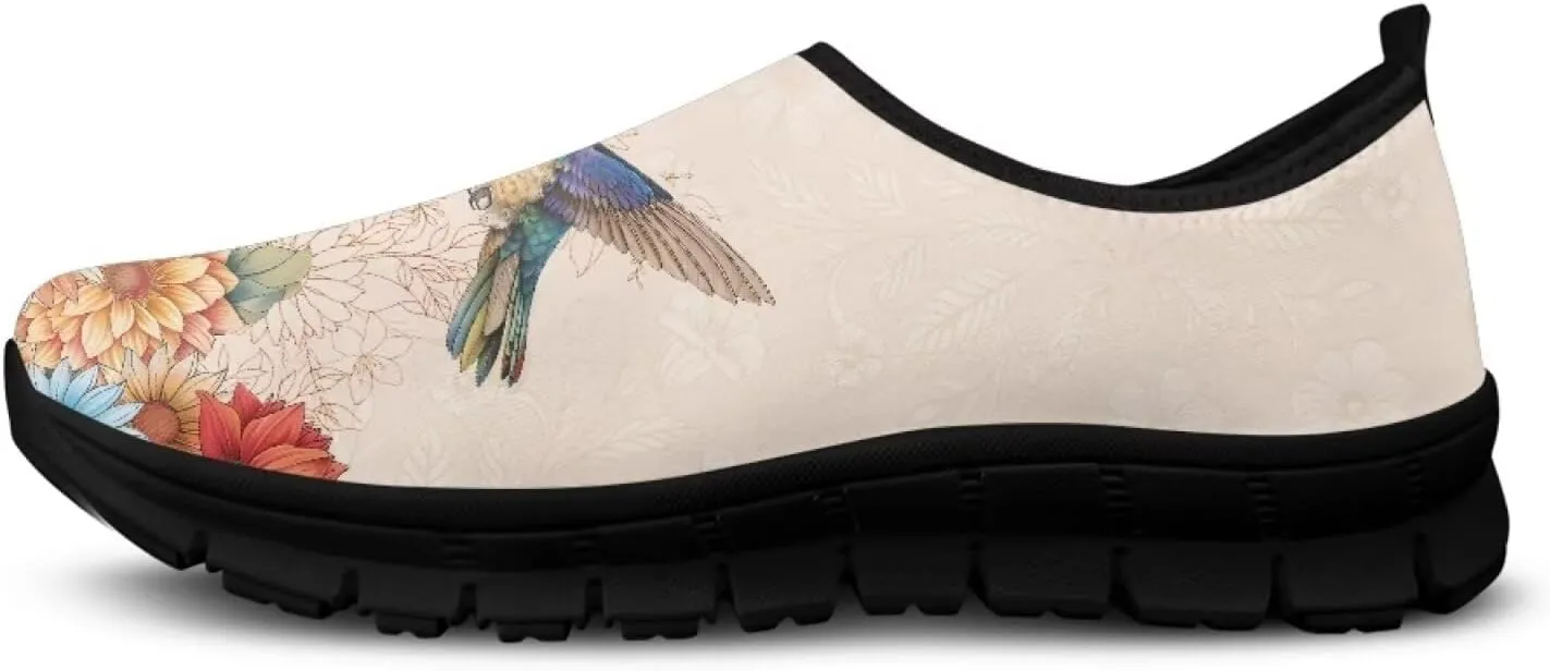 Hummingbirds Print Soft Loafers for Women Casual Trekking Mesh Shoes Non-Slip Walking Flat Shoes for All Seasons