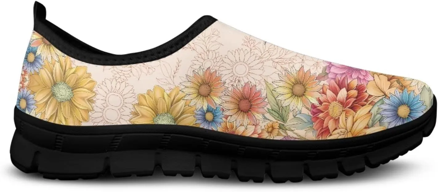Hummingbirds Print Soft Loafers for Women Casual Trekking Mesh Shoes Non-Slip Walking Flat Shoes for All Seasons