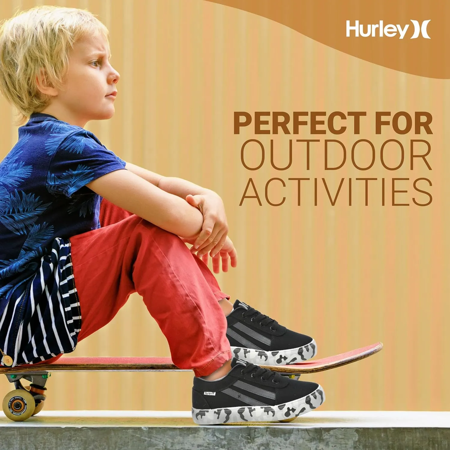 Hurley Boardy Kids Lace Up Canvas Sneakers – Low Cut Skateboarding Shoes for Kids, Sports Shoes for Boys and Girls