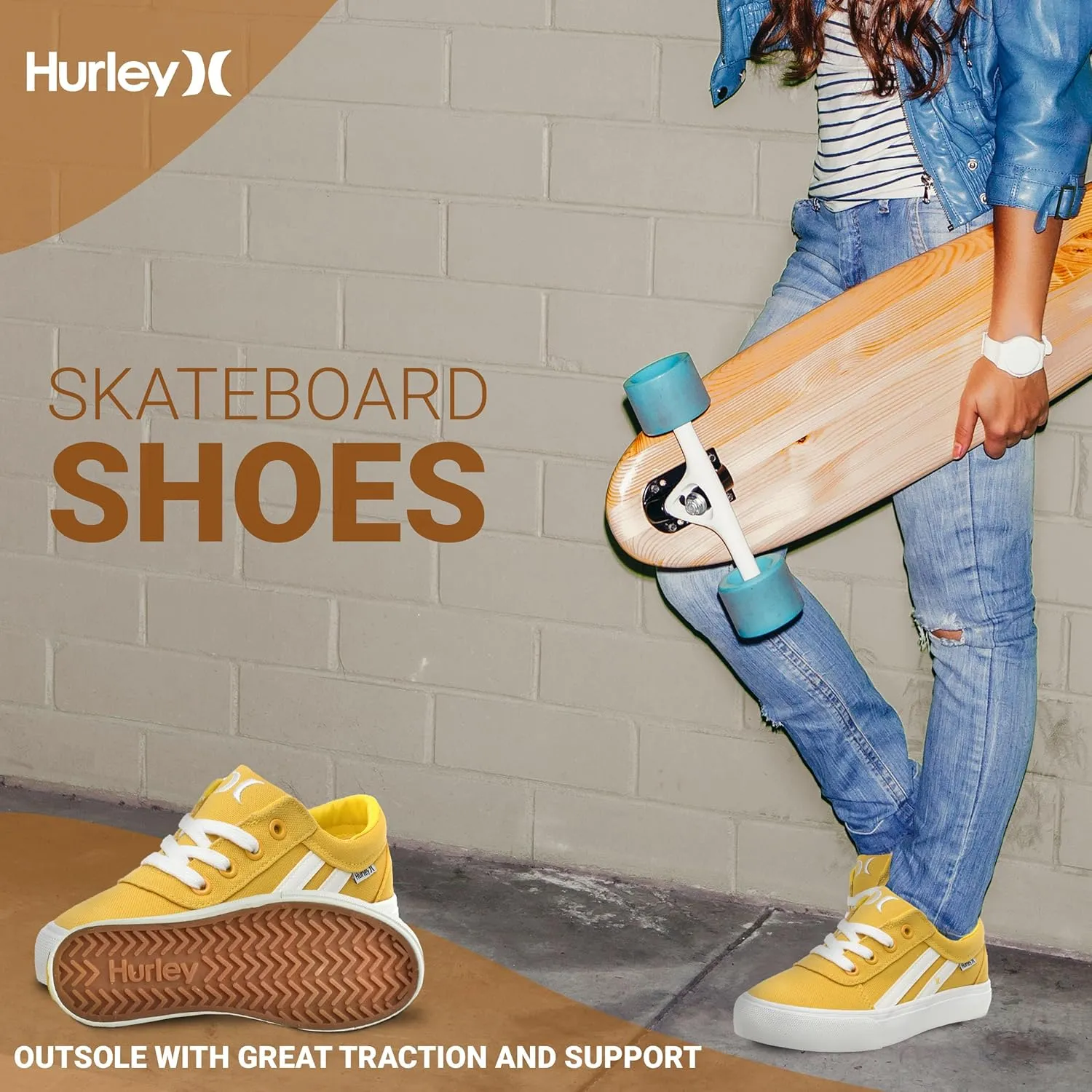 Hurley Boardy Kids Lace Up Canvas Sneakers – Low Cut Skateboarding Shoes for Kids, Sports Shoes for Boys and Girls