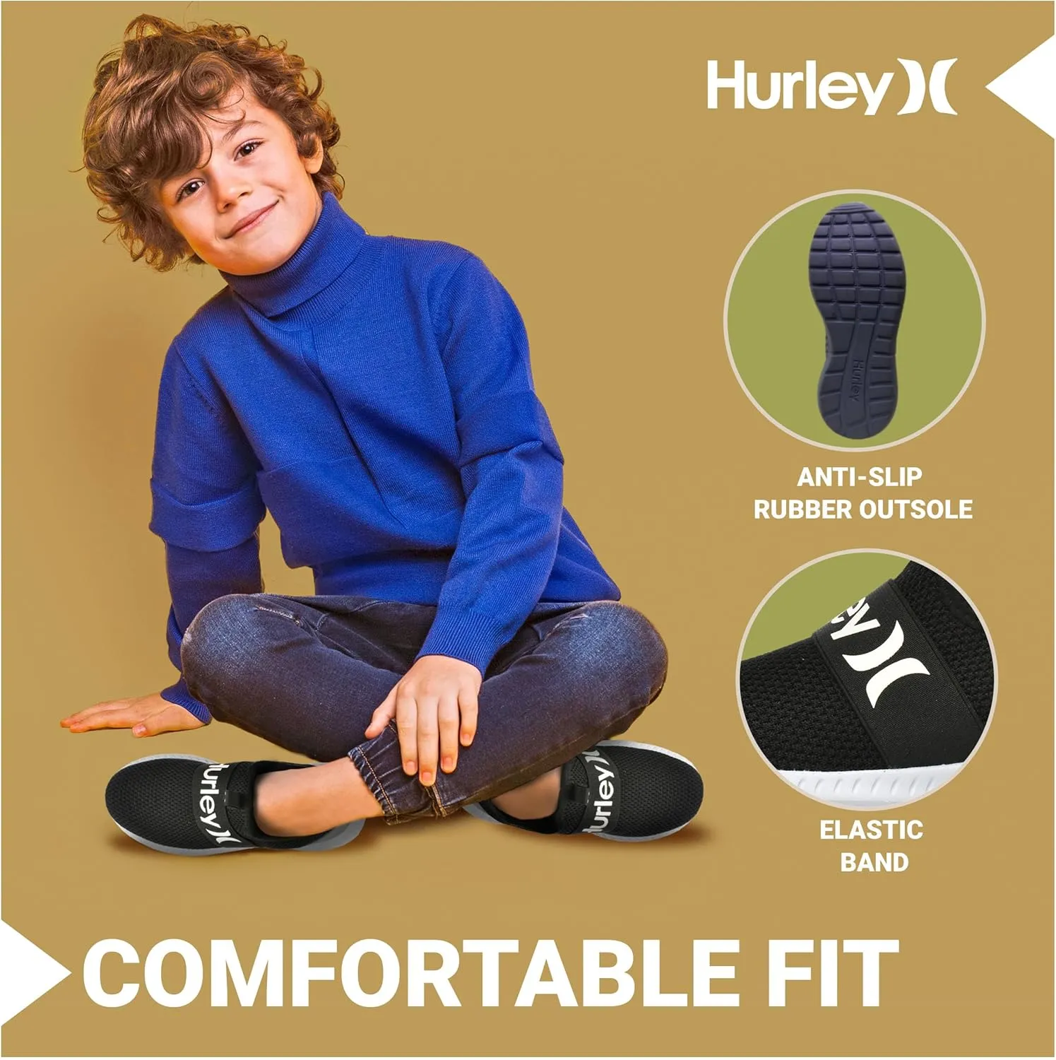 Hurley Camby Kids Slip On Canvas Sneakers – Low Cut Skateboarding Shoes for Kids, Running, Walking, Breathable Sports Shoes for Boys and Girls