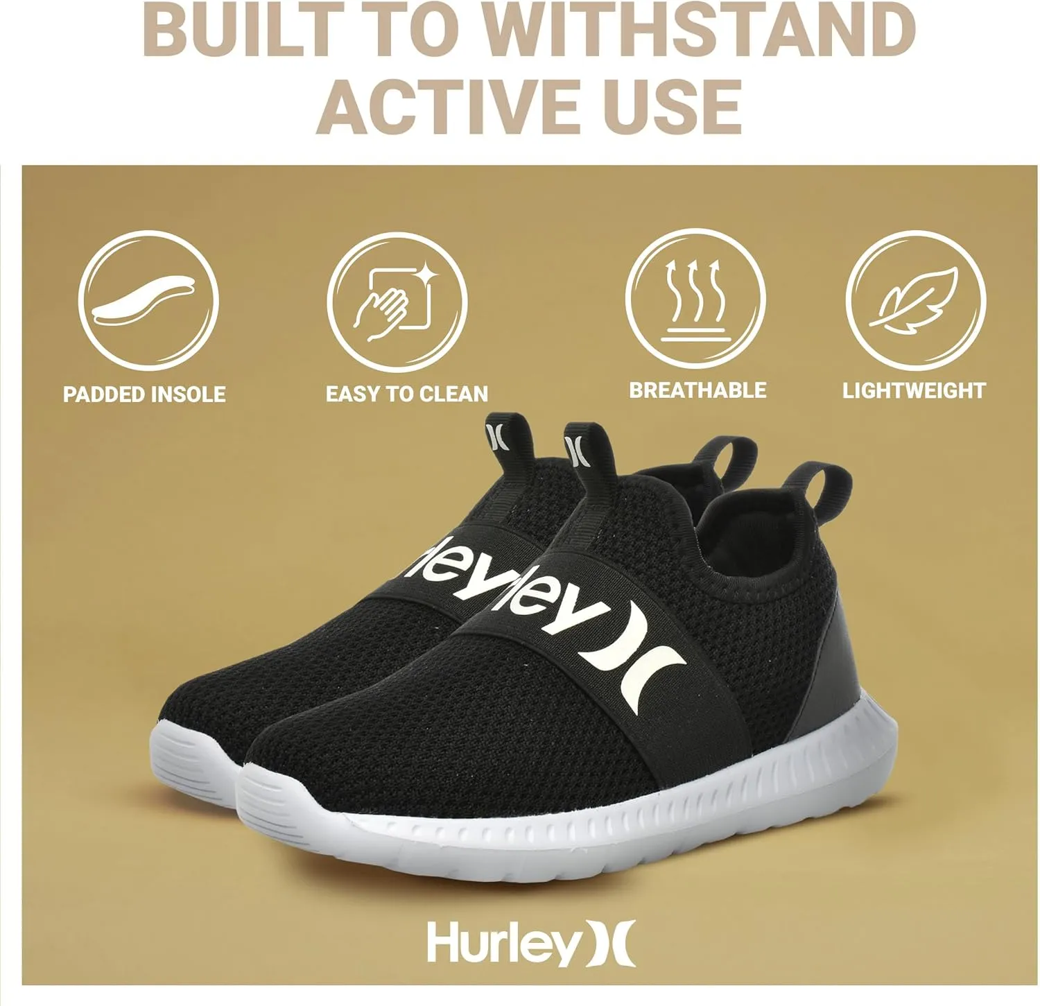Hurley Camby Kids Slip On Canvas Sneakers – Low Cut Skateboarding Shoes for Kids, Running, Walking, Breathable Sports Shoes for Boys and Girls