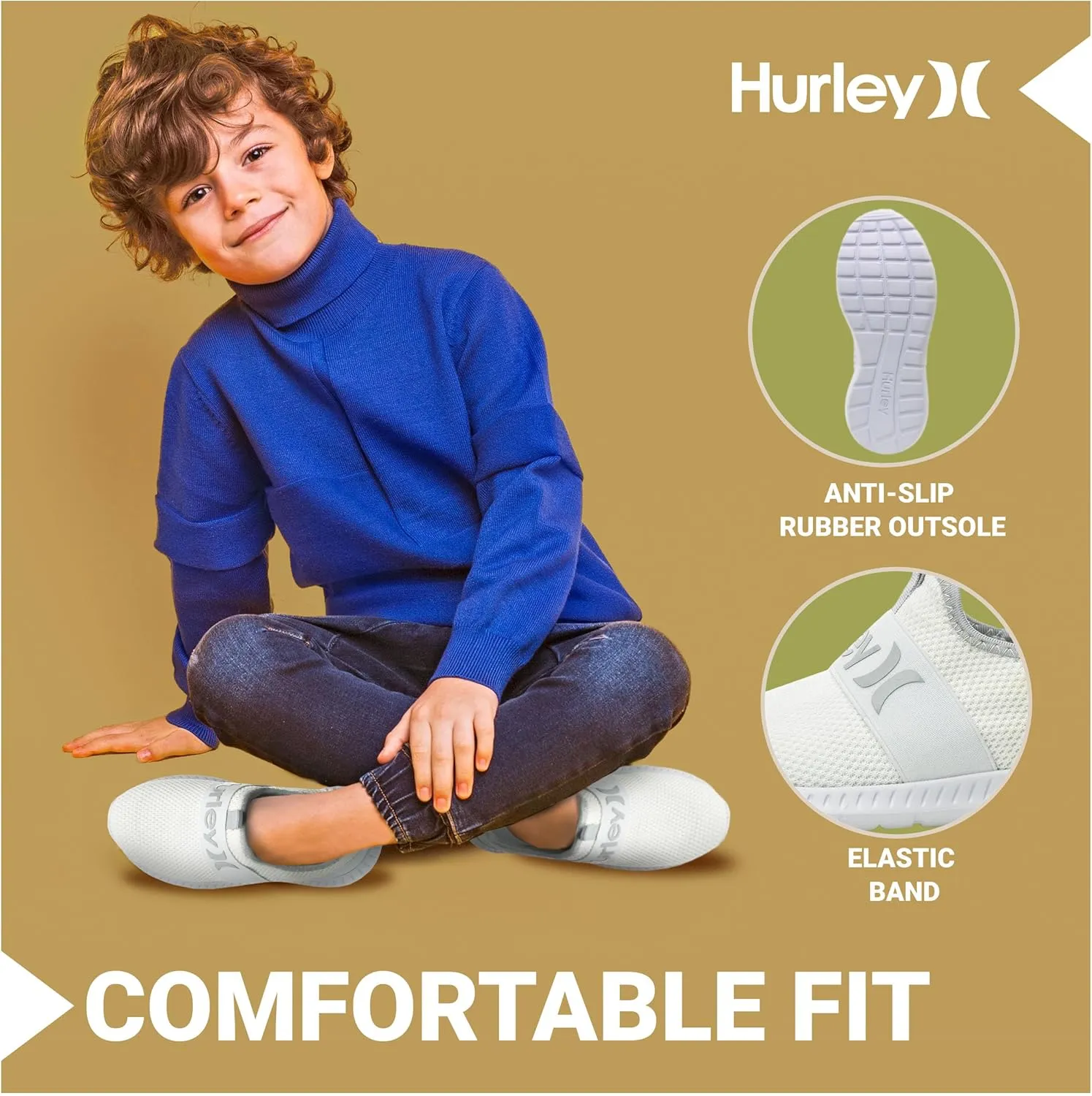 Hurley Camby Kids Slip On Canvas Sneakers – Low Cut Skateboarding Shoes for Kids, Running, Walking, Breathable Sports Shoes for Boys and Girls