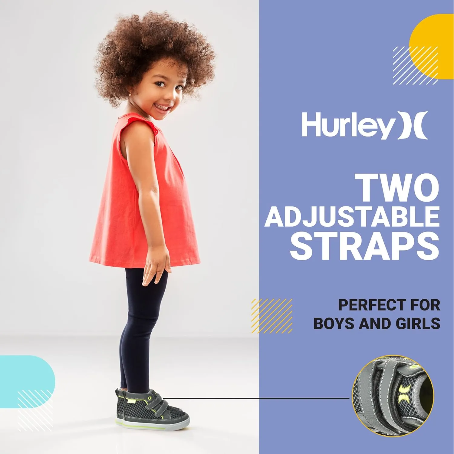 Hurley Kids Toddler and Little Kids Tedd Canvas Sneakers with Straps High Cut Skateboarding Shoes for Boys and Girls, Durable Shoes for School