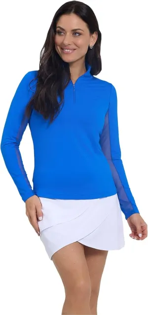 IBKUL Women's Solid Long Sleeve 1/4-zip Mock Neck Shirt