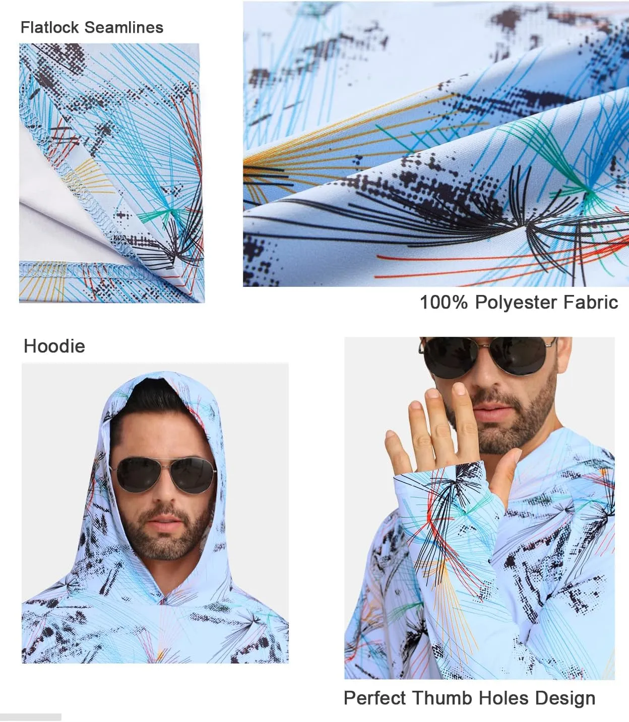 iCKER Men's UPF 50  Sun Protection Hoodie Shirt Rash Guard Long Sleeve Shirt UV Fishing Outdoor Hiking Swimming Running