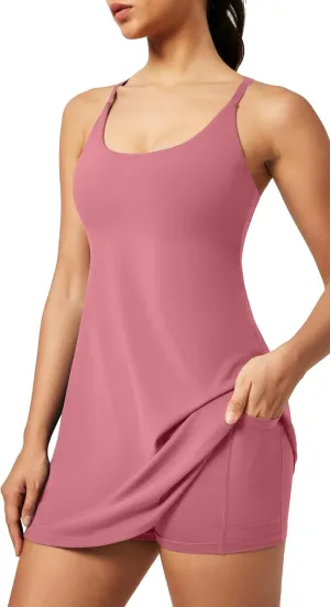 IUGA Tennis Dress for Women Athletic Golf Workout Dress with Built-in Shorts and Bra, Adjustable Straps & Pockets