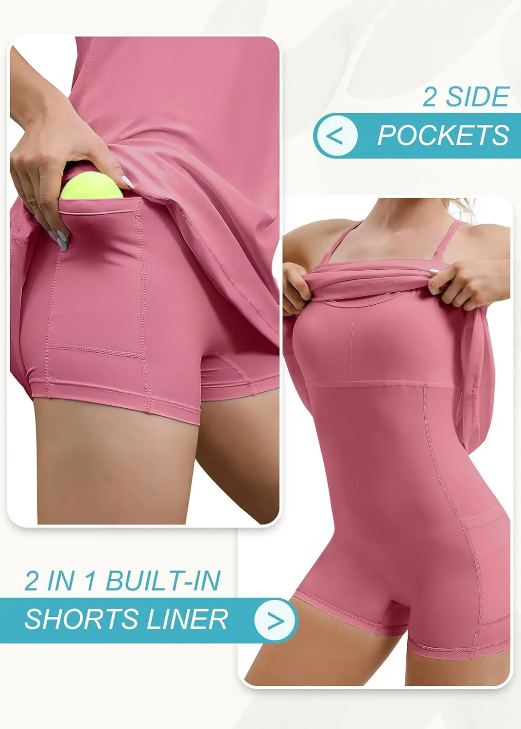 IUGA Tennis Dress for Women Athletic Golf Workout Dress with Built-in Shorts and Bra, Adjustable Straps & Pockets