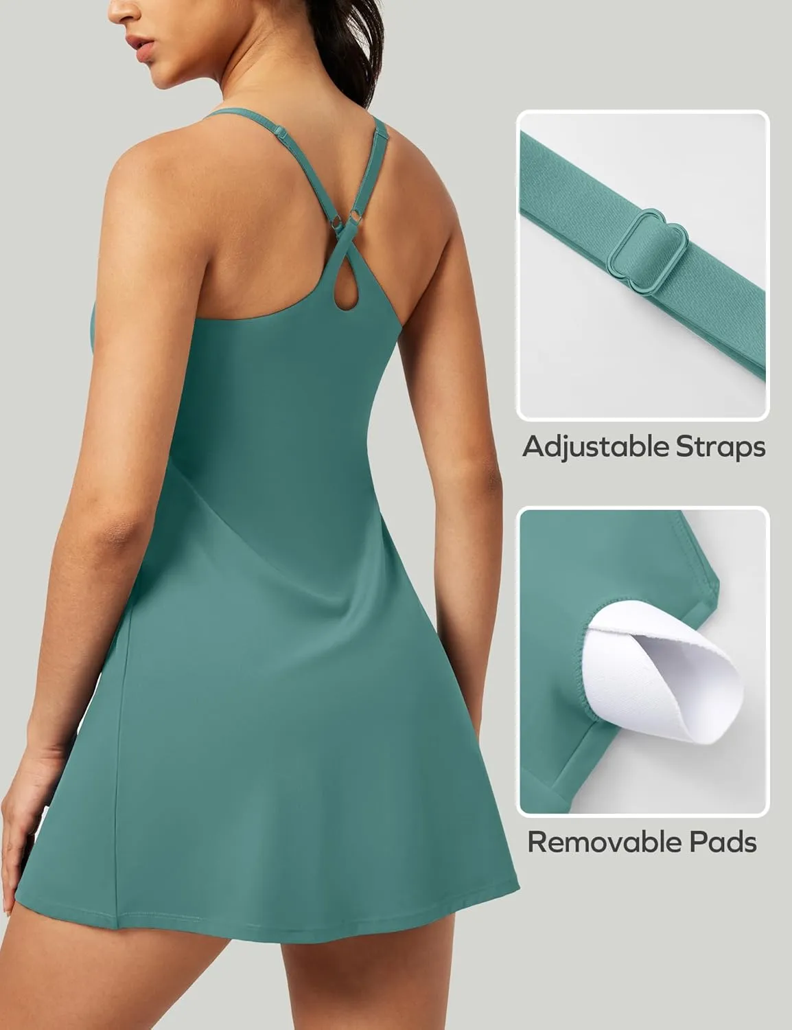 IUGA Tennis Dress for Women Athletic Golf Workout Dress with Built-in Shorts and Bra, Adjustable Straps & Pockets