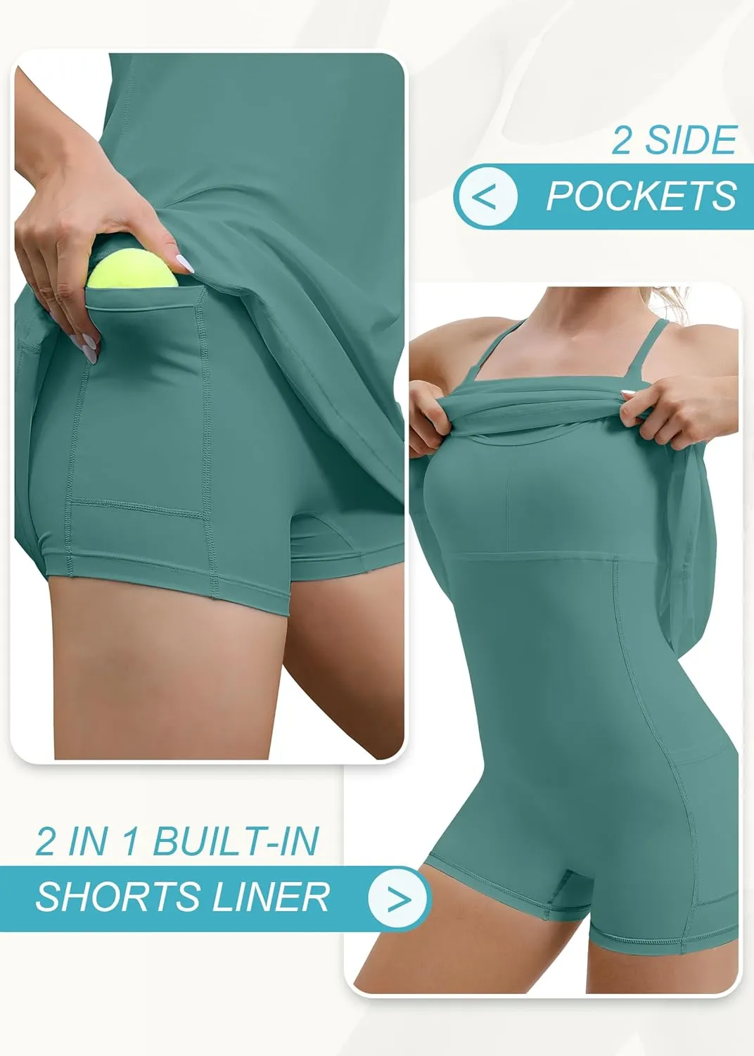 IUGA Tennis Dress for Women Athletic Golf Workout Dress with Built-in Shorts and Bra, Adjustable Straps & Pockets