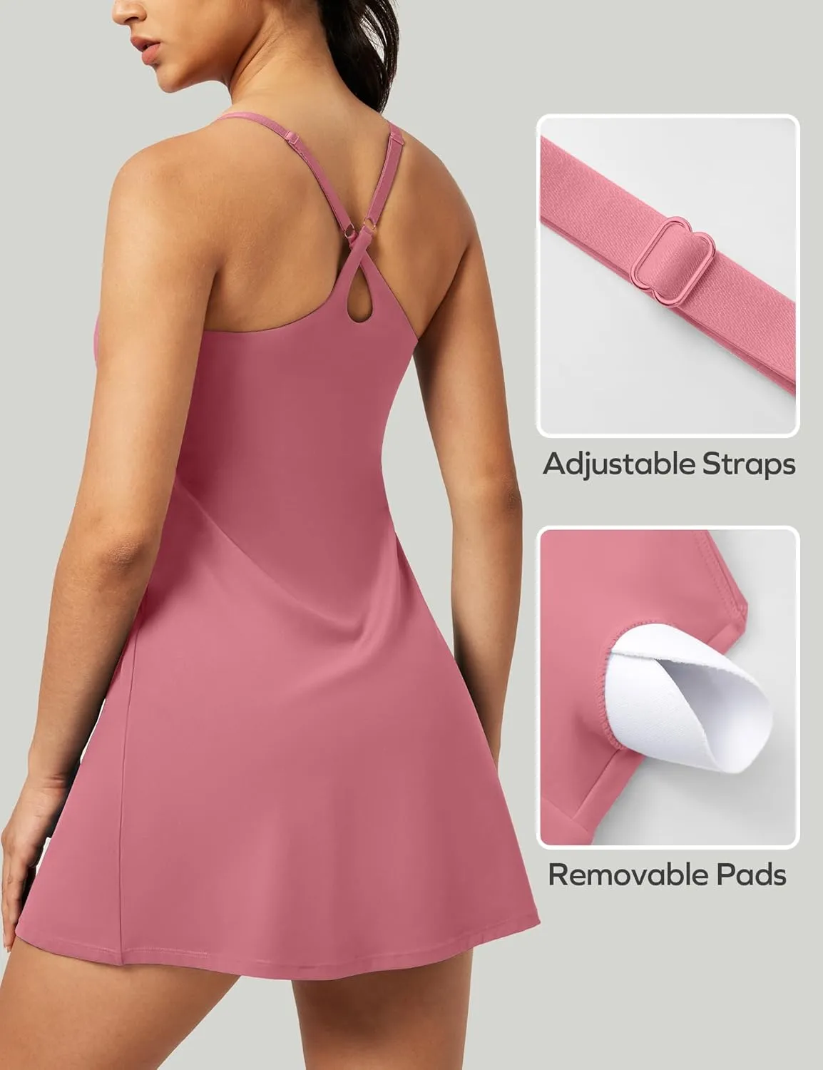 IUGA Tennis Dress for Women Athletic Golf Workout Dress with Built-in Shorts and Bra, Adjustable Straps & Pockets