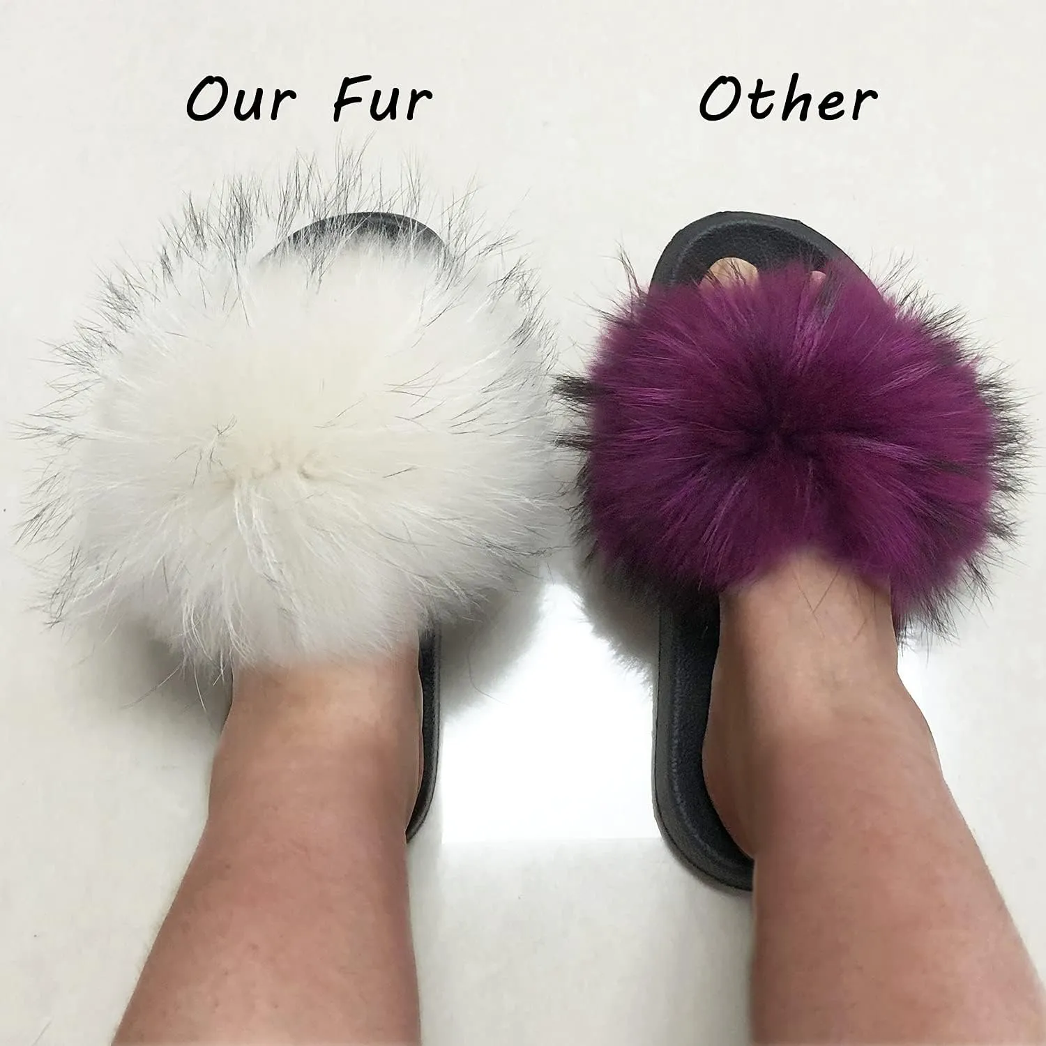 Jancoco Max Womens Fur Sliders Slippers Raccoon Fur Furry Slides Fashion Flat Soft Open Toe Fluffy Sandals