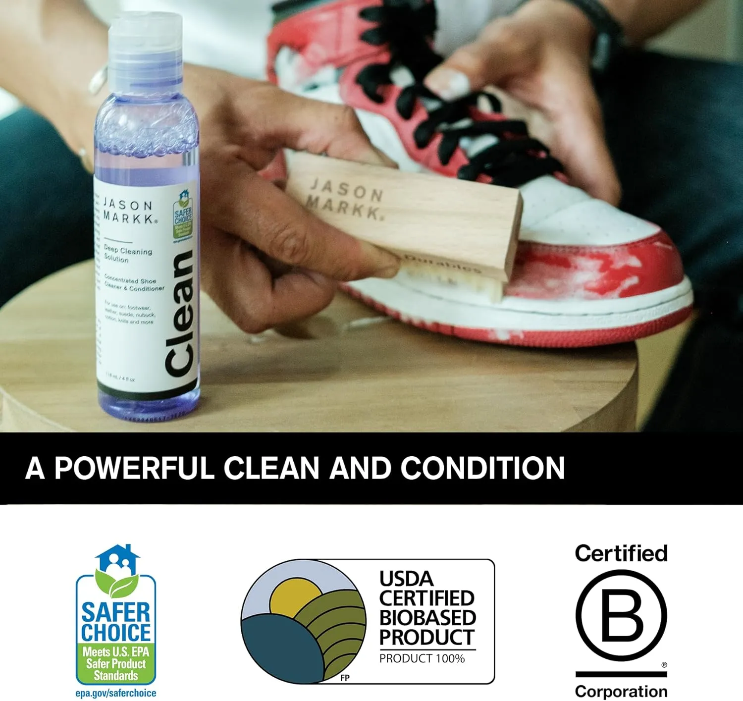 Jason Markk Deep Cleaning Solution, Shoe Cleaner, Cleans & Conditions, Sneaker Care, Ideal for Footwear, Safe for Leather, Suede, Nubuck, Cotton, Knits, 8oz