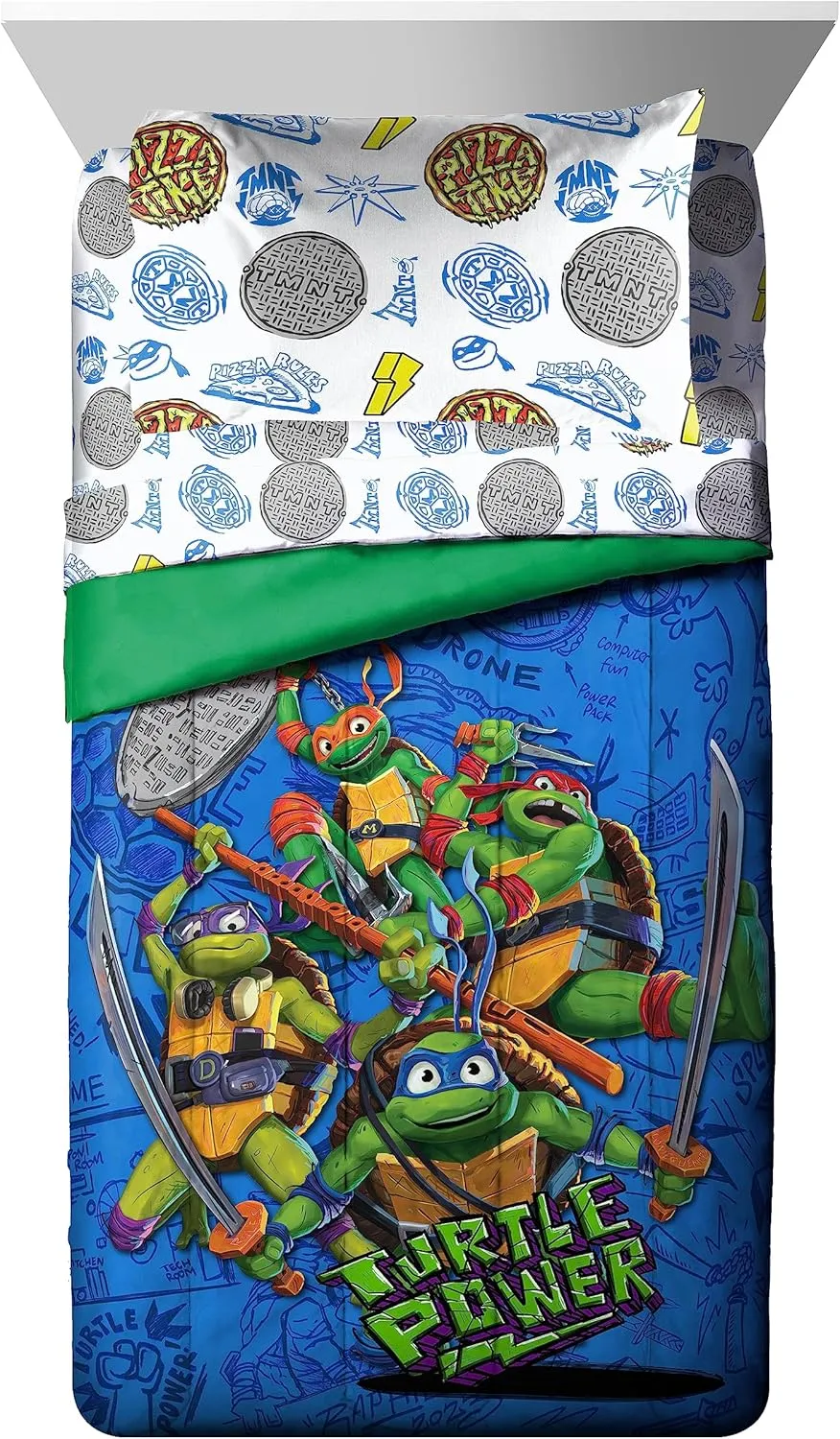 Jay Franco Nickelodeon Teenage Mutant Ninja Turtles Twin Comforter Set - 5 Piece Bedding Includes Sheet Set & Pillow Covers - Super Soft Mutant Mayhem Microfiber Bed Set