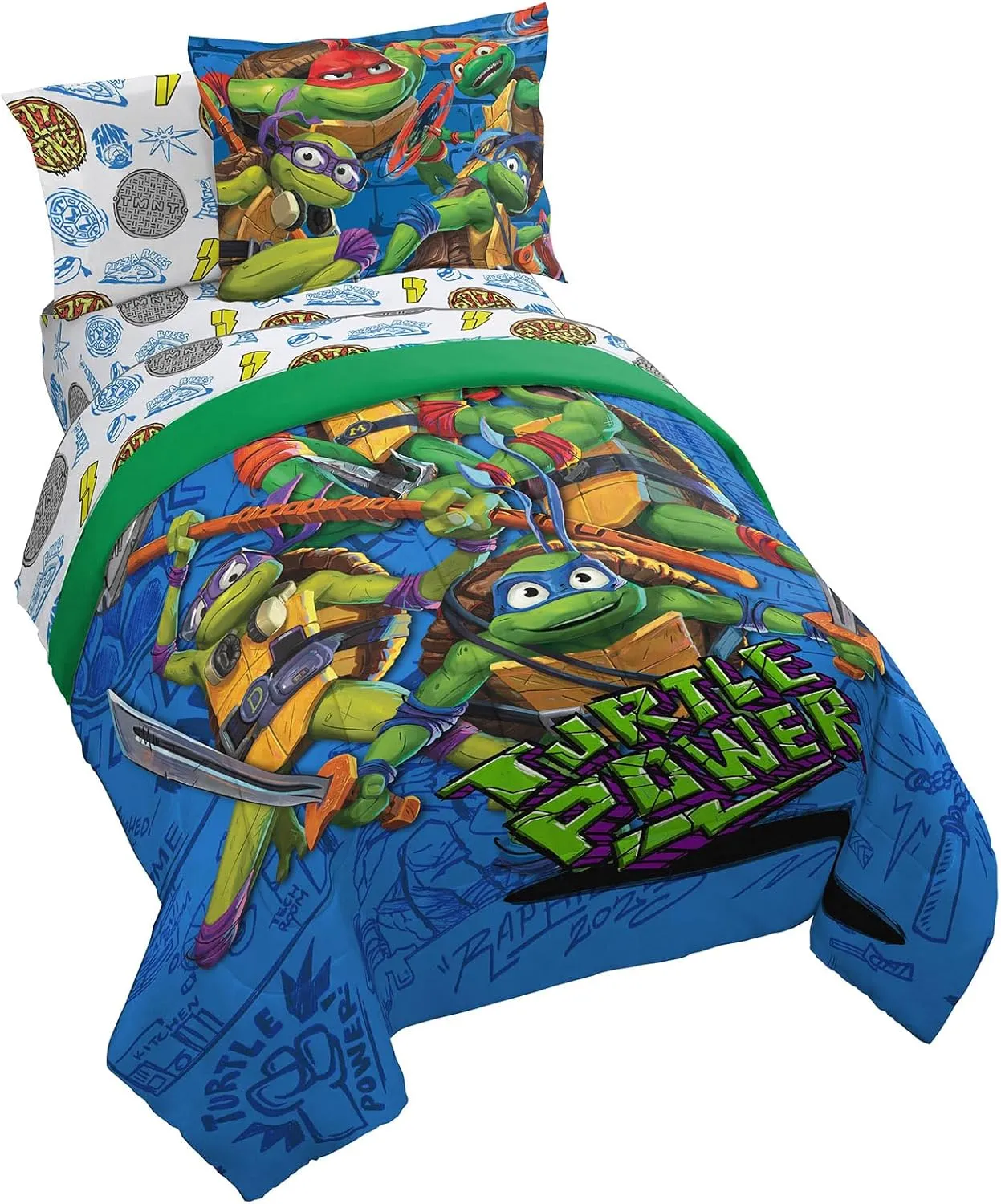 Jay Franco Nickelodeon Teenage Mutant Ninja Turtles Twin Comforter Set - 5 Piece Bedding Includes Sheet Set & Pillow Covers - Super Soft Mutant Mayhem Microfiber Bed Set