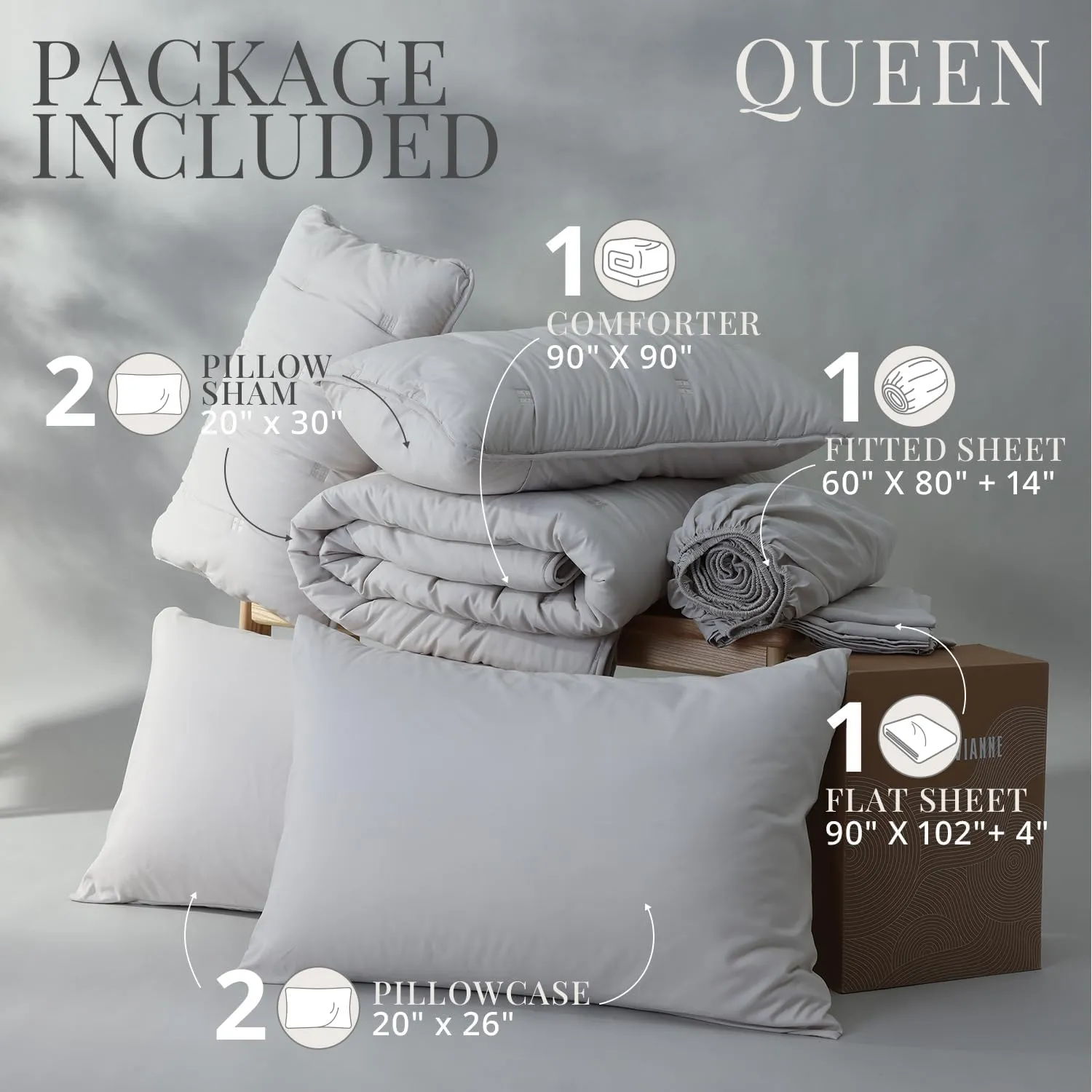 J'Chervianne Embroidery Queen Comforter Set - 7 Pieces Bed in a Bag Set, All Season Soft Bedding Sets with Comforter, Pillow Shams, Flat Sheet, Fitted Sheet and Pillowcases (Beige, Queen)