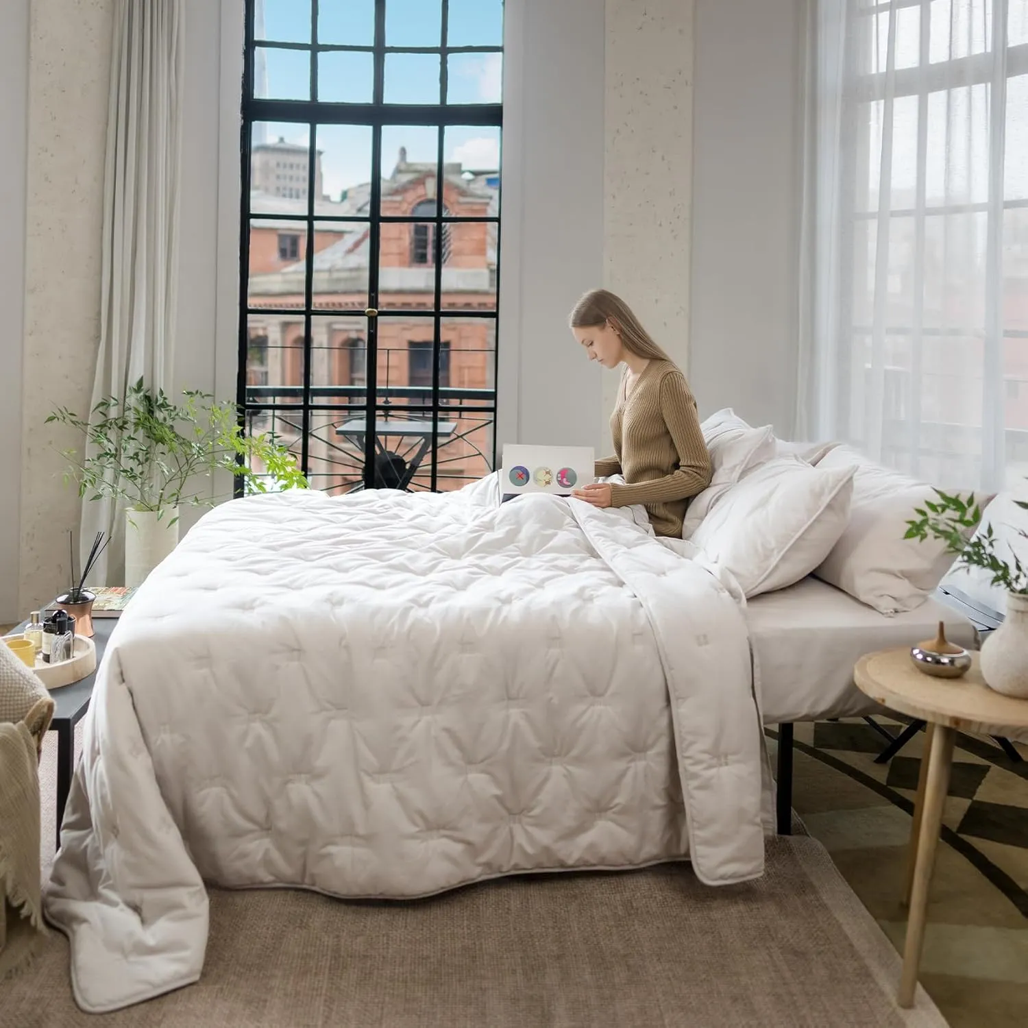 J'Chervianne Embroidery Queen Comforter Set - 7 Pieces Bed in a Bag Set, All Season Soft Bedding Sets with Comforter, Pillow Shams, Flat Sheet, Fitted Sheet and Pillowcases (Beige, Queen)