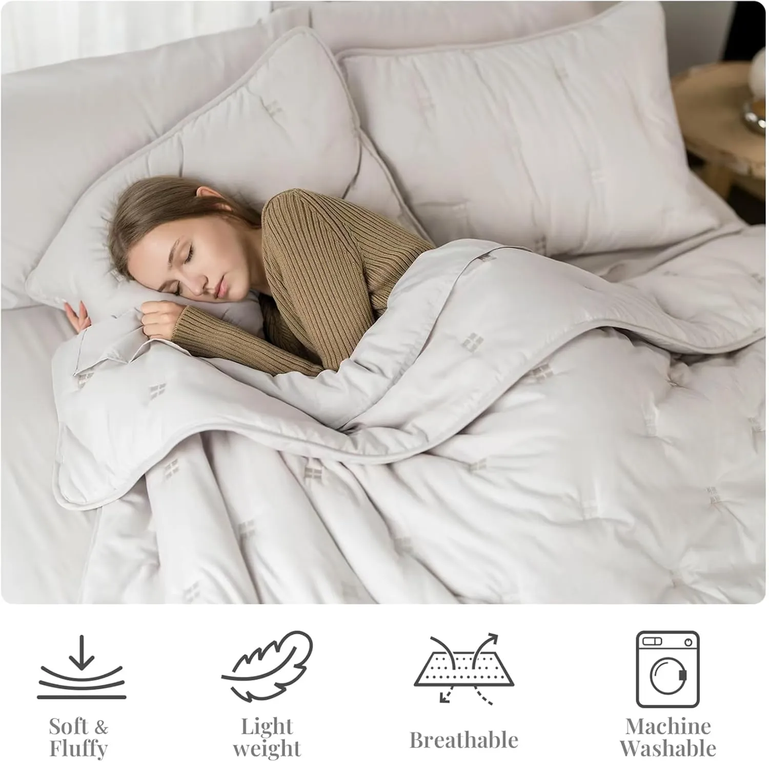J'Chervianne Embroidery Queen Comforter Set - 7 Pieces Bed in a Bag Set, All Season Soft Bedding Sets with Comforter, Pillow Shams, Flat Sheet, Fitted Sheet and Pillowcases (Beige, Queen)