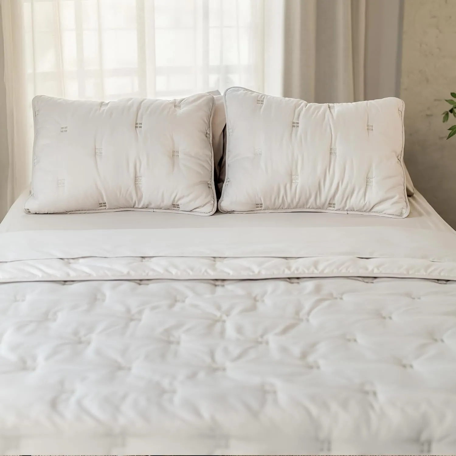 J'Chervianne Embroidery Queen Comforter Set - 7 Pieces Bed in a Bag Set, All Season Soft Bedding Sets with Comforter, Pillow Shams, Flat Sheet, Fitted Sheet and Pillowcases (Beige, Queen)