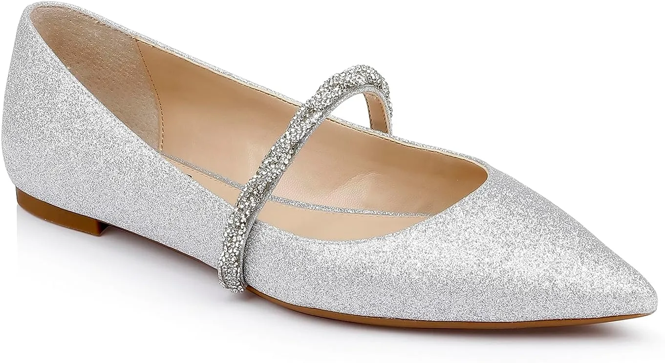 Jewel Badgley Mischka Vana Pointed Flats with Embellished Straps