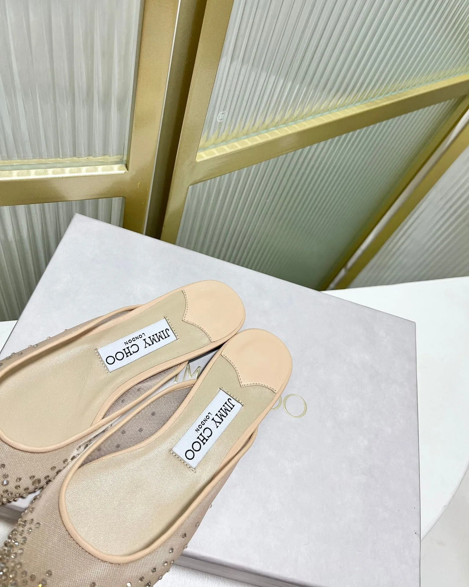 Jimmy Mule In Beige Mesh Fabric With Swarovski Crystal 597879