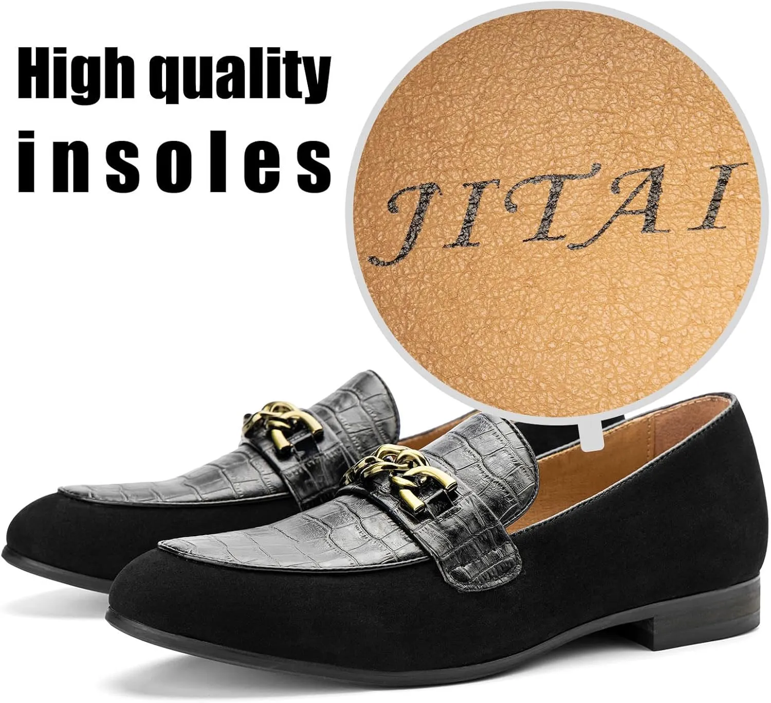 JITAI Mens Leather Shoes Pattern Printing Men's Dress Loafer Shoes Slip-on Casual Loafer Smoking Slipper