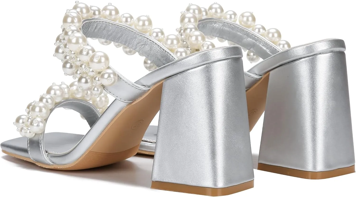 Jiu du Pearl Heels for Women Slide Mule Heels Square Toe Low Block Slip On Backless Heeled Sandals
