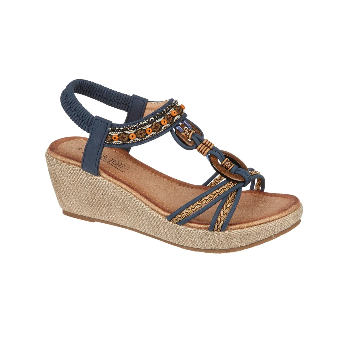 Jo & Joe Trinidad Women's Beaded Wedge Sandal Navy