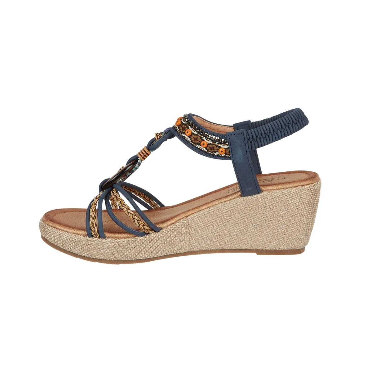 Jo & Joe Trinidad Women's Beaded Wedge Sandal Navy