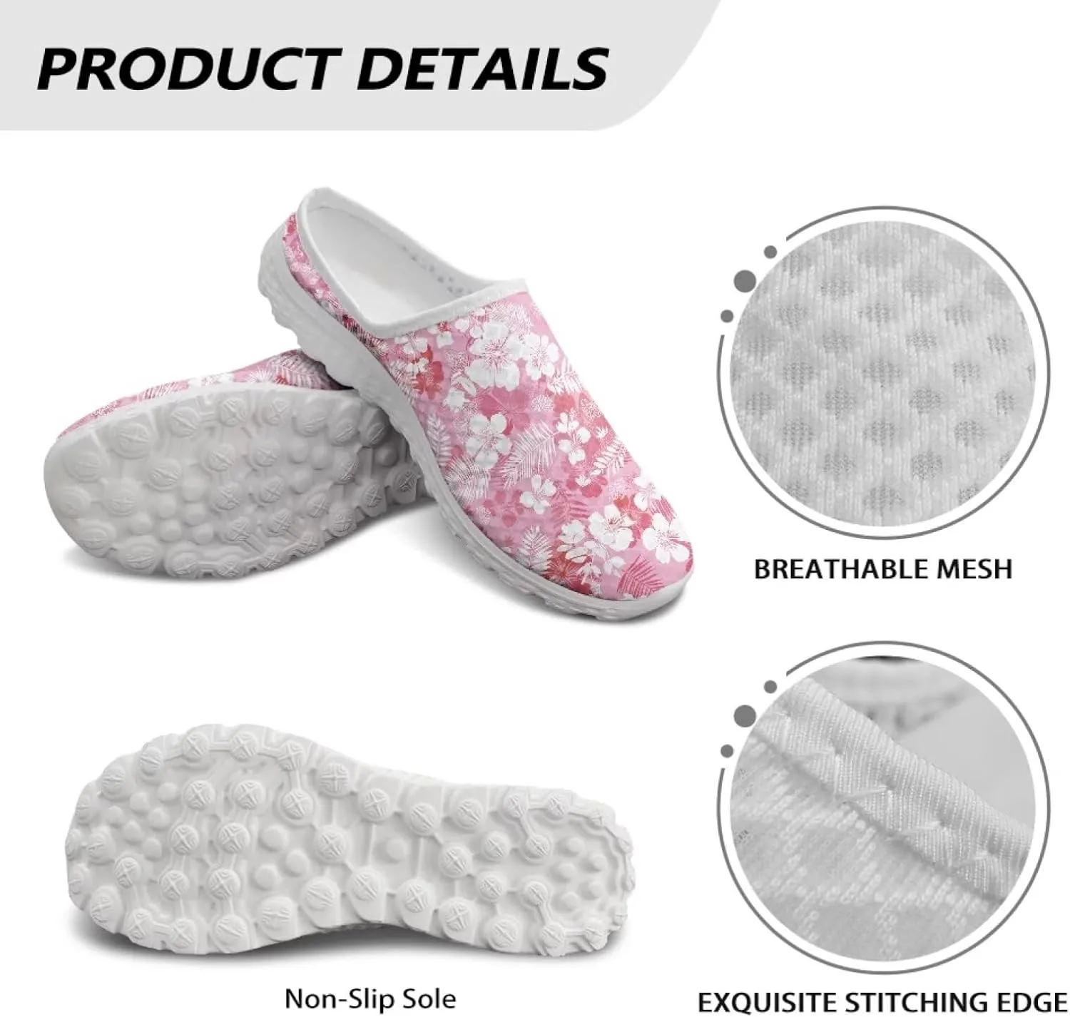 JoyLamoria Flower Pattern House Womens Shoes Mule Sport Sneakers Walking Backless Casual