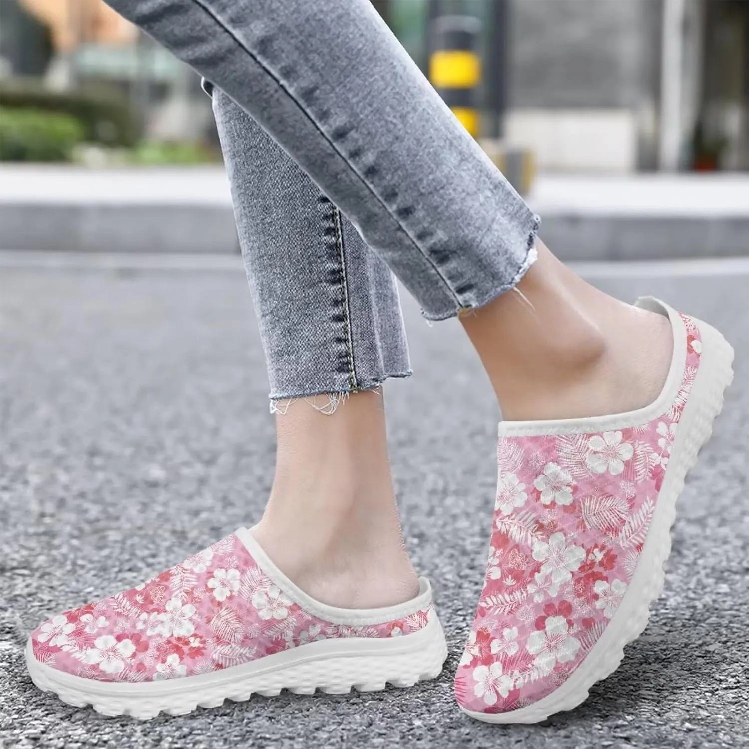 JoyLamoria Flower Pattern House Womens Shoes Mule Sport Sneakers Walking Backless Casual