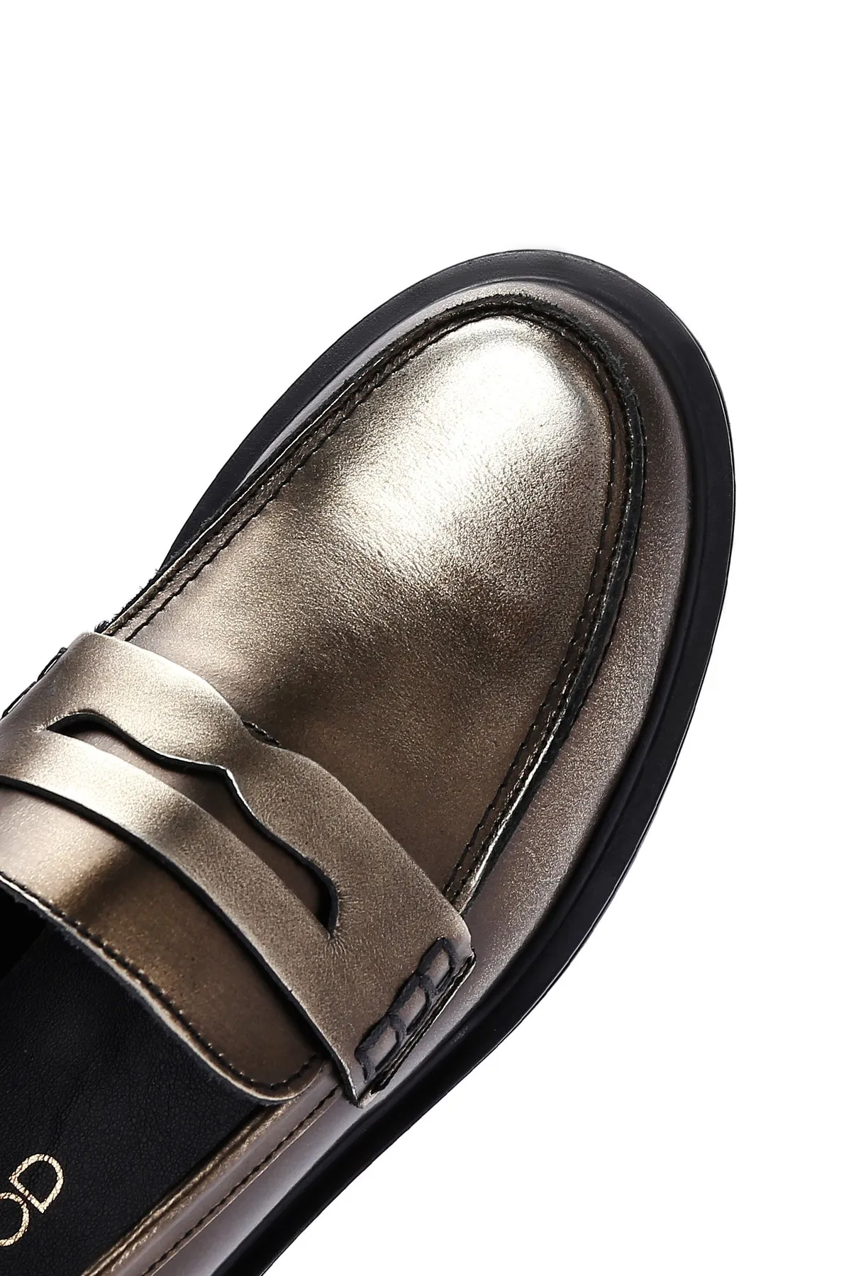 Kadın Altın Deri Casual Loafer