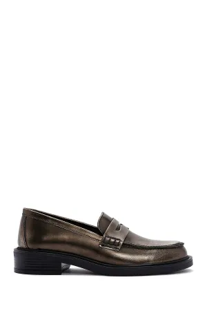 Kadın Altın Deri Casual Loafer