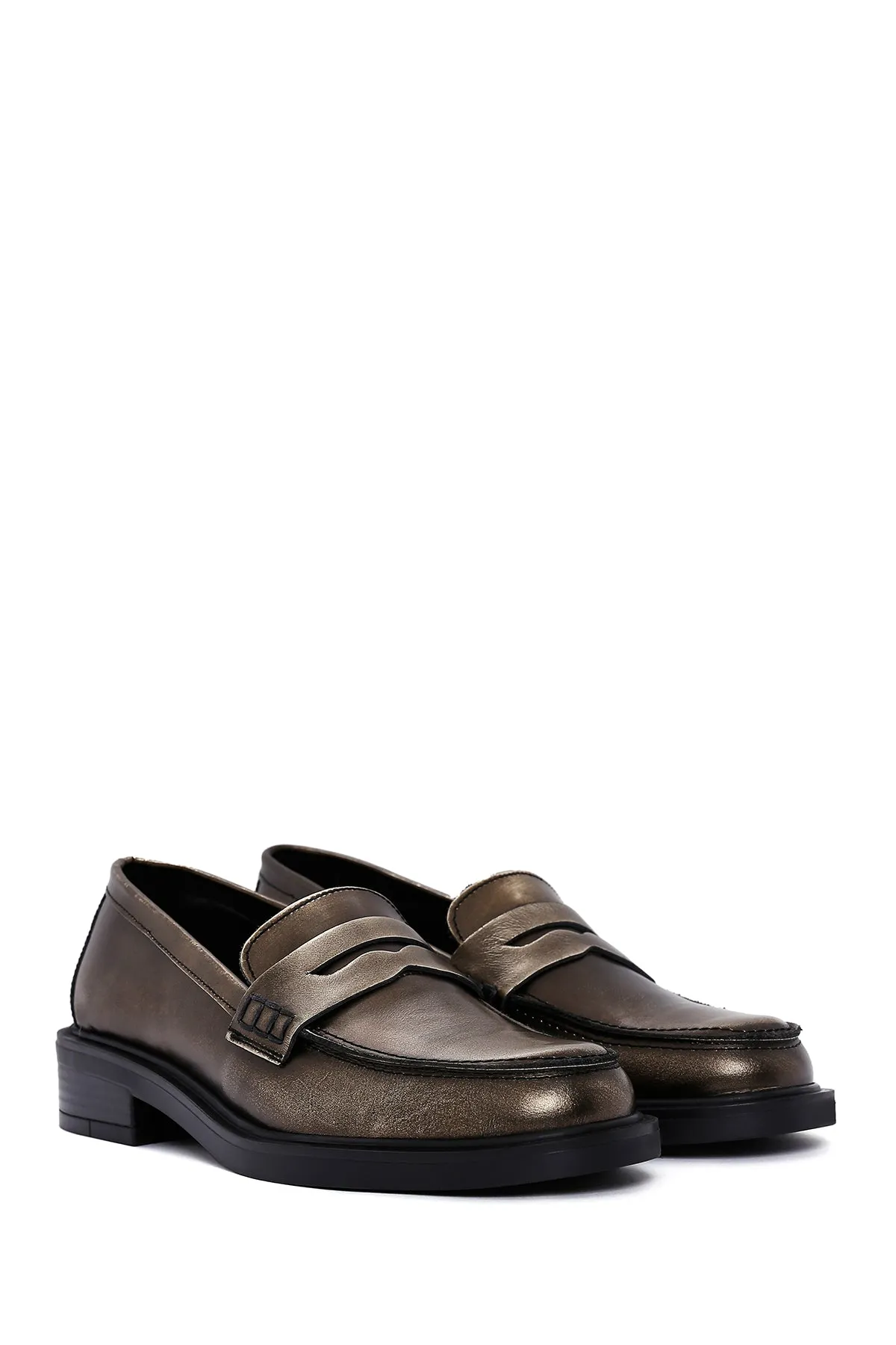 Kadın Altın Deri Casual Loafer