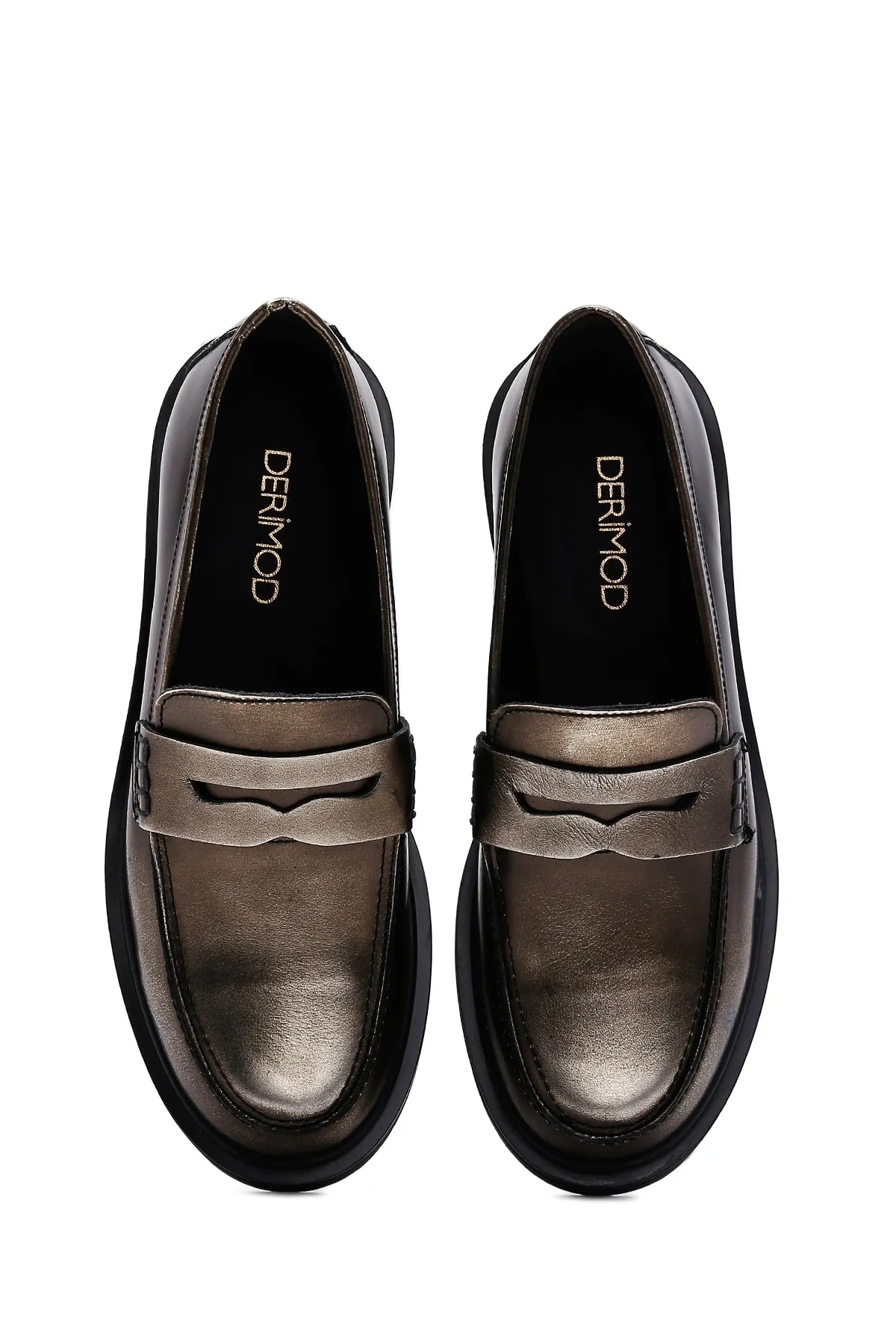 Kadın Altın Deri Casual Loafer