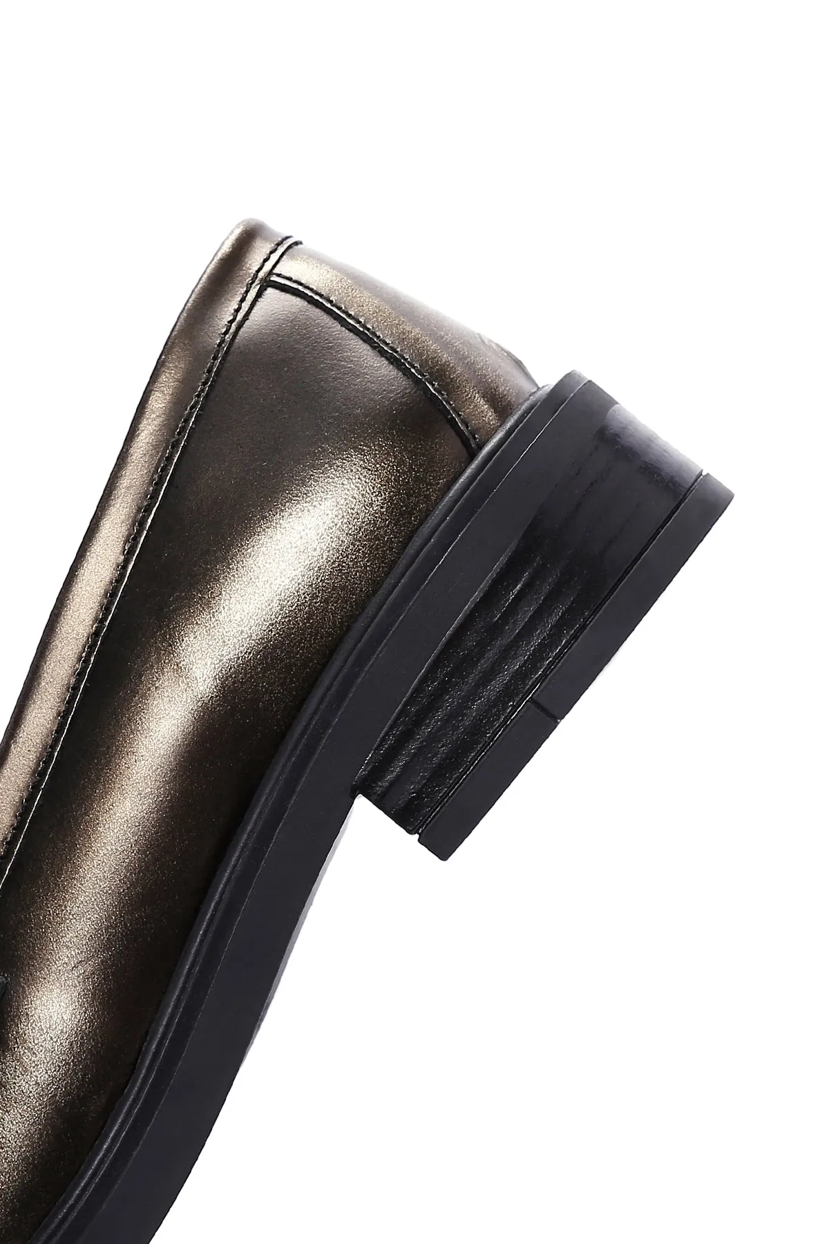 Kadın Altın Deri Casual Loafer