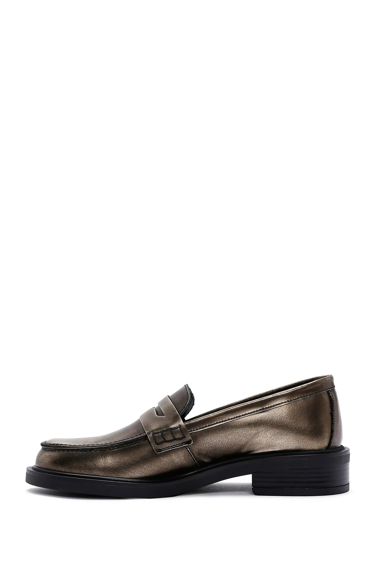 Kadın Altın Deri Casual Loafer