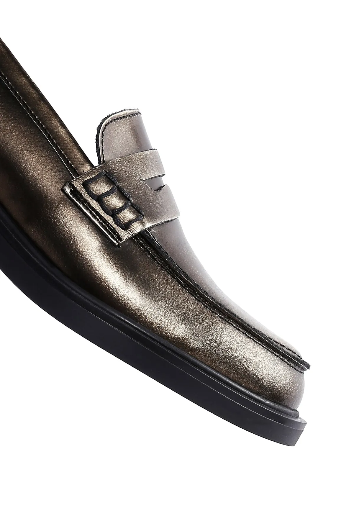 Kadın Altın Deri Casual Loafer