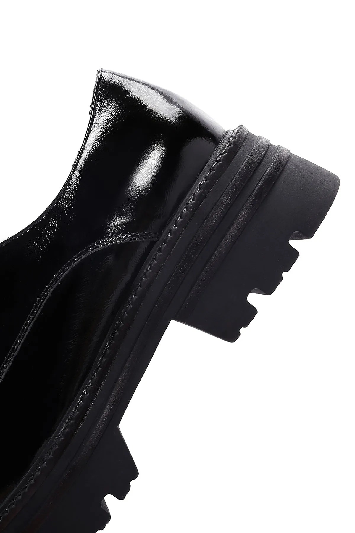 Kadın Siyah Rugan Deri Maskülen Loafer