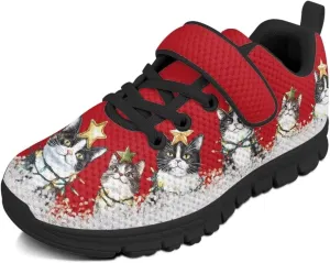 Kids Christmas Shoes Comfortable Breathable Hook and Loops Strap Athletic Running Shoes for Litter Kids Lightweight Non-Slip Outdoor School Sport Sneaker for Big Kids US 11-15
