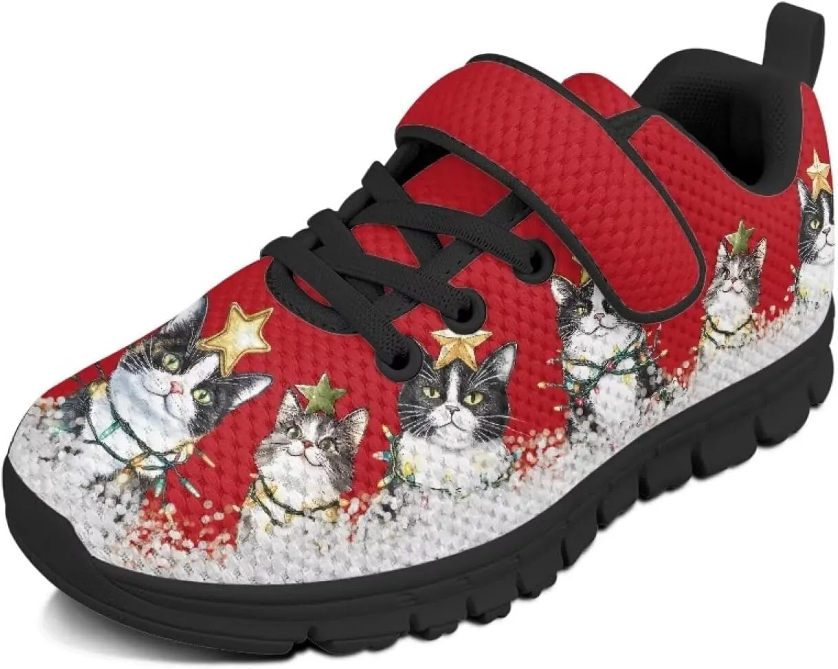 Kids Christmas Shoes Comfortable Breathable Hook and Loops Strap Athletic Running Shoes for Litter Kids Lightweight Non-Slip Outdoor School Sport Sneaker for Big Kids US 11-15