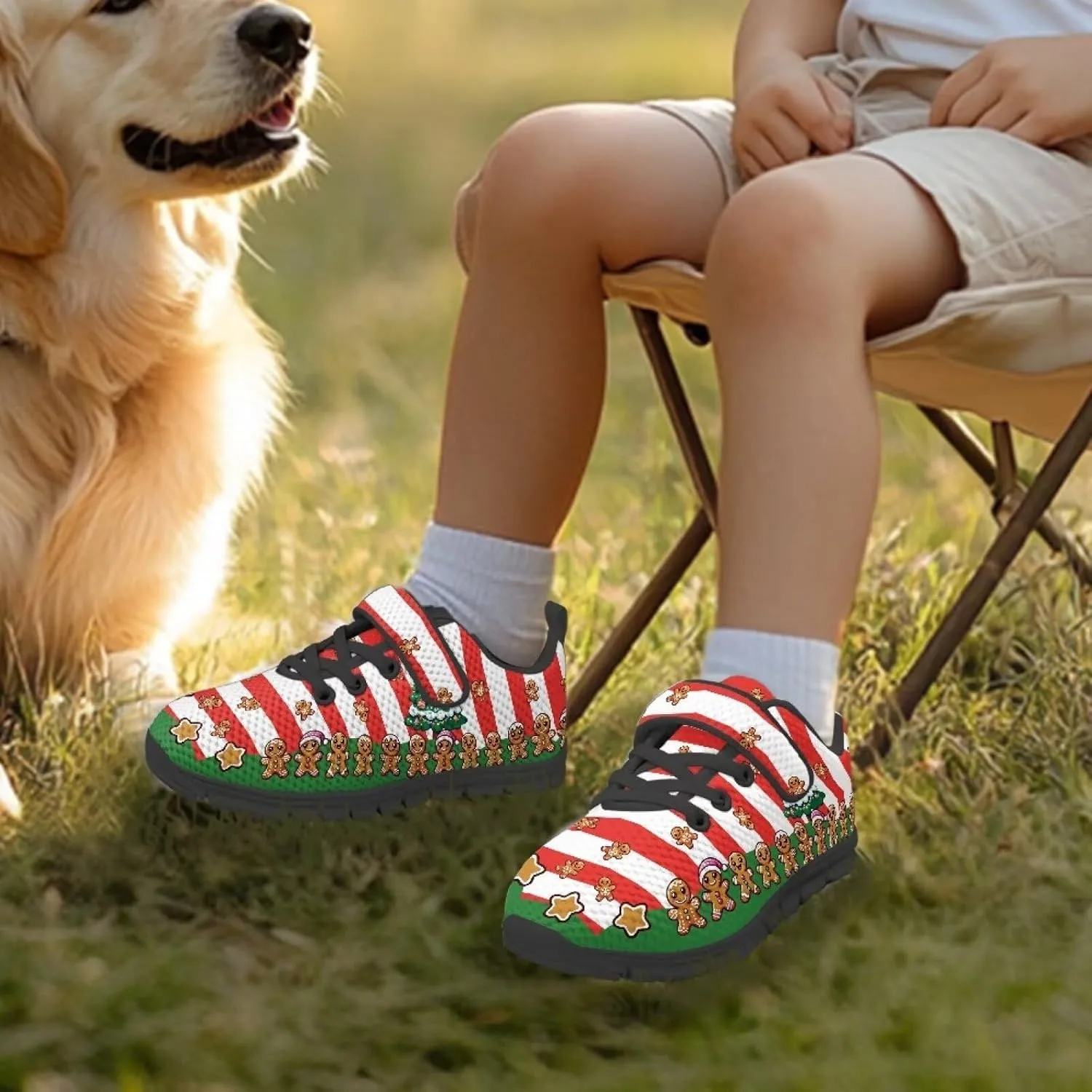 Kids Christmas Shoes Comfortable Breathable Hook and Loops Strap Athletic Running Shoes for Litter Kids Lightweight Non-Slip Outdoor School Sport Sneaker for Big Kids US 11-15