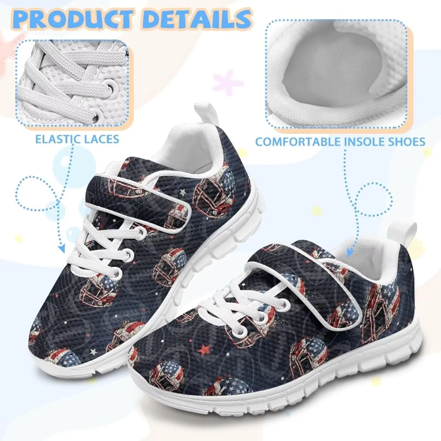 Kids Shoes Comfortable Athletic Running Breathable Hook and Loops Shoes for Litter Kids Non-Slip School Sport Sneaker for Boys Girls US 11-15