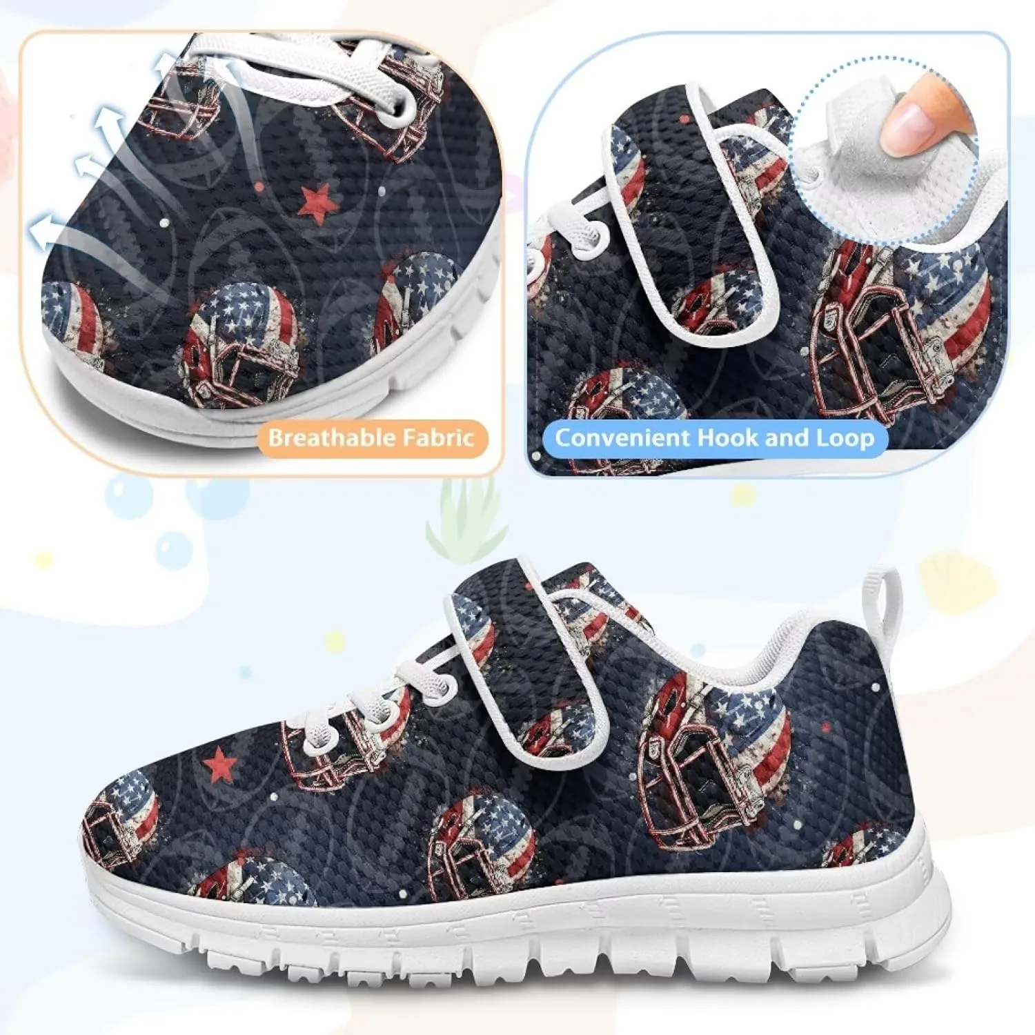 Kids Shoes Comfortable Athletic Running Breathable Hook and Loops Shoes for Litter Kids Non-Slip School Sport Sneaker for Boys Girls US 11-15
