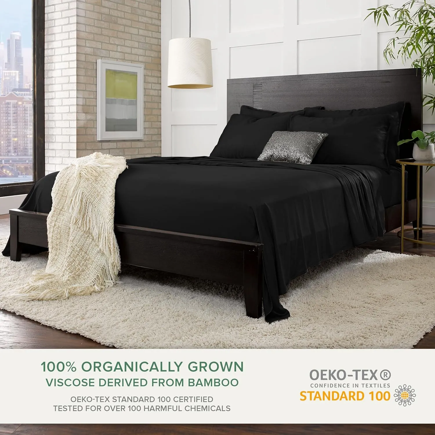 King Sheets by Pure Bamboo, Genuine 100% Organic Viscose Derived from Bamboo Bed Sheet Set, Luxuriously Soft & Cooling, Double Stitching, Lifetime Quality Promise (King, Black)