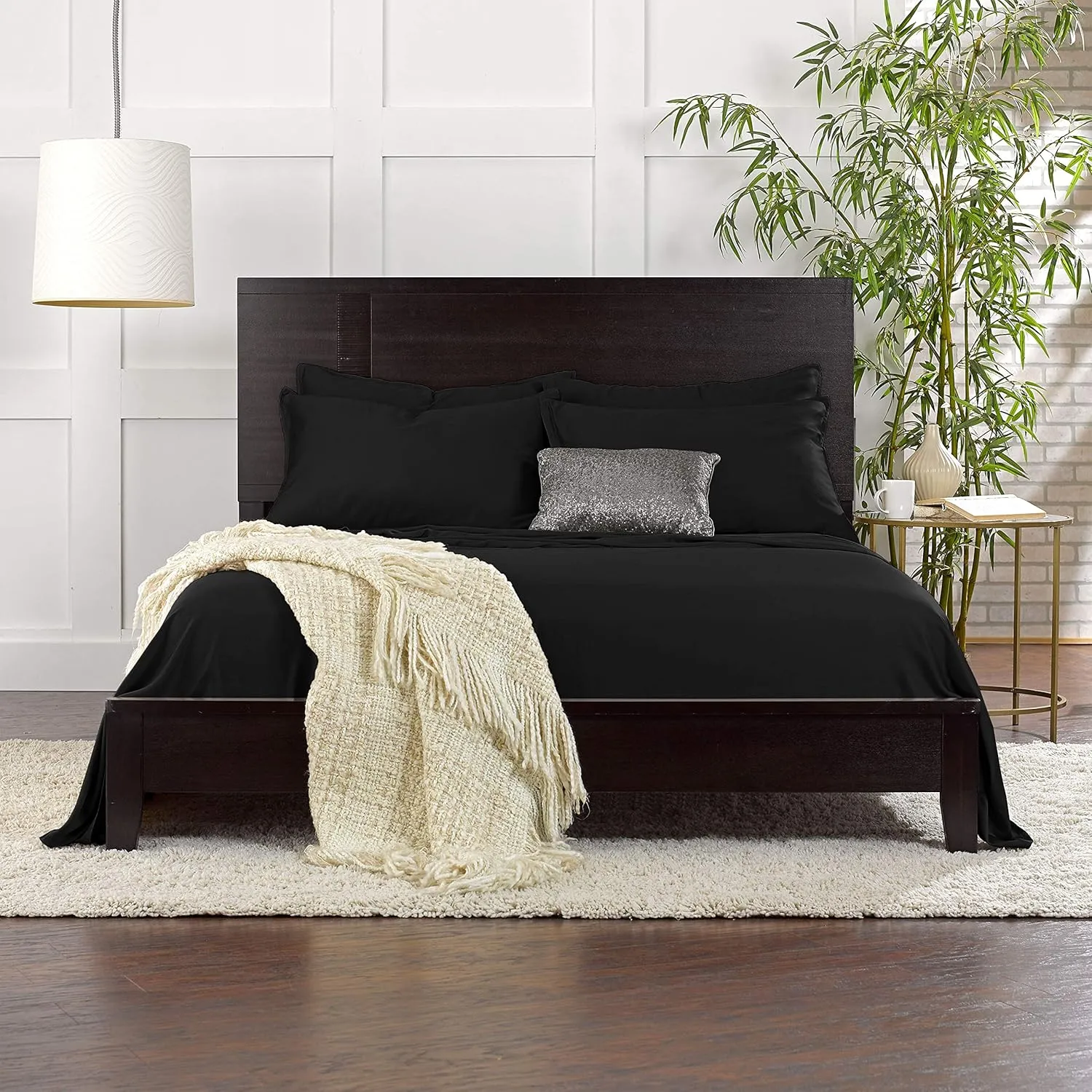 King Sheets by Pure Bamboo, Genuine 100% Organic Viscose Derived from Bamboo Bed Sheet Set, Luxuriously Soft & Cooling, Double Stitching, Lifetime Quality Promise (King, Black)