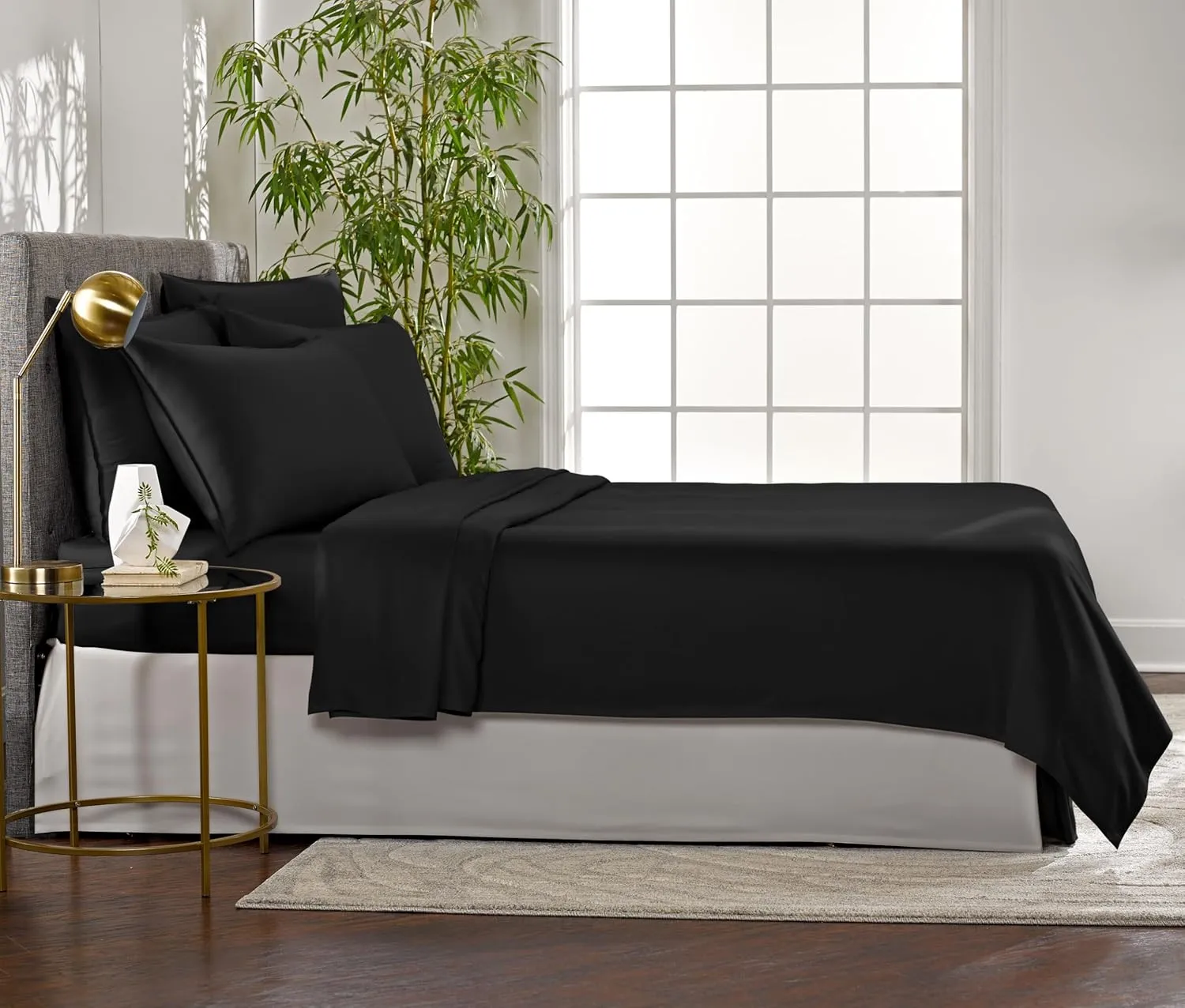 King Sheets by Pure Bamboo, Genuine 100% Organic Viscose Derived from Bamboo Bed Sheet Set, Luxuriously Soft & Cooling, Double Stitching, Lifetime Quality Promise (King, Black)