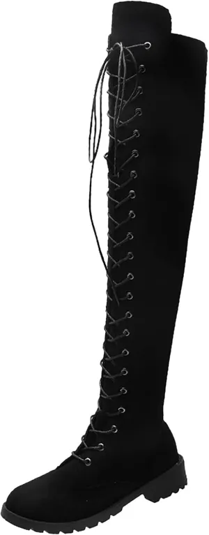 Knee Boots for Women Lace Up Over The Knee Boots Round Toe Low Heel Side Zipper Boots Fashion Thigh High Boots
