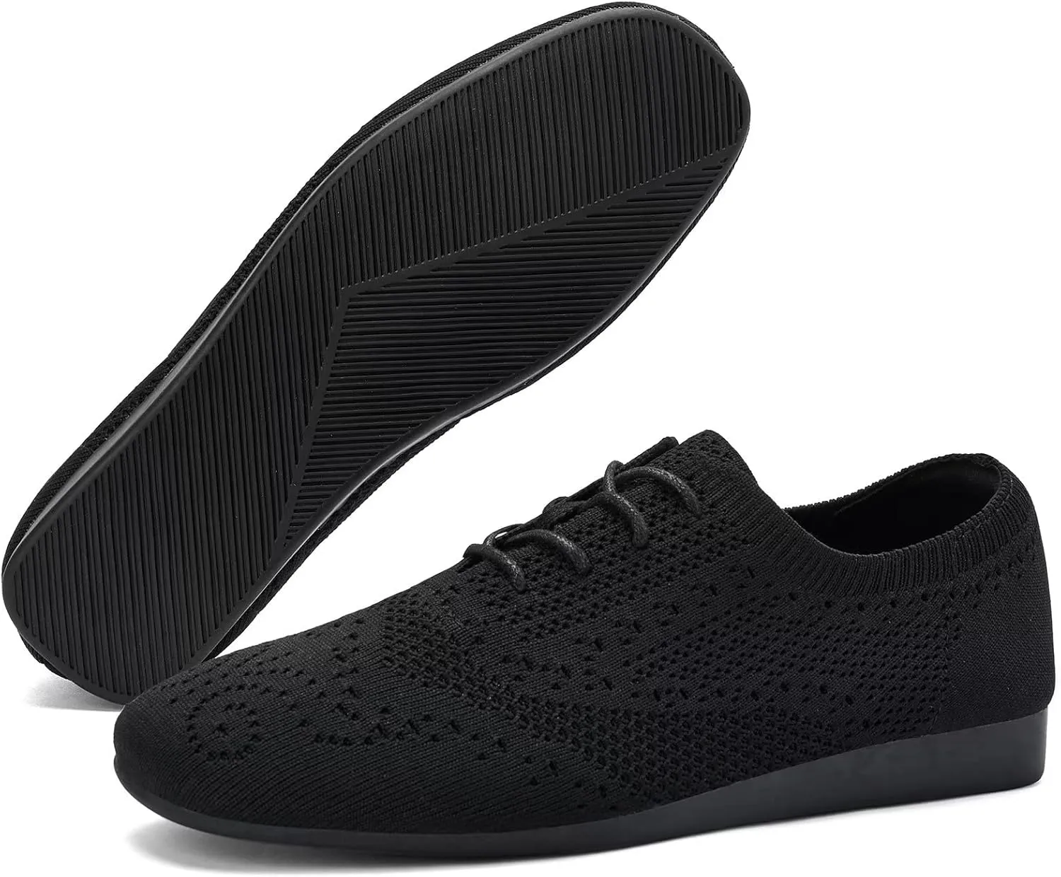 konhill Women's Lace-up Oxfords Flats Classic Knit Brogue Dress Walking Shoes Casual Sneakers